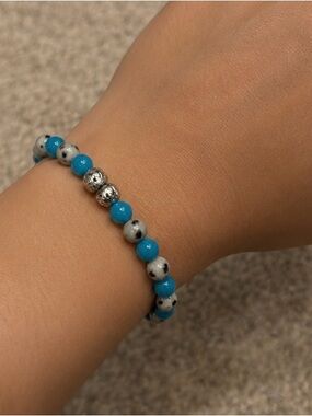 Blue Amazonite and  Kiwi stone Stretch Bracelet